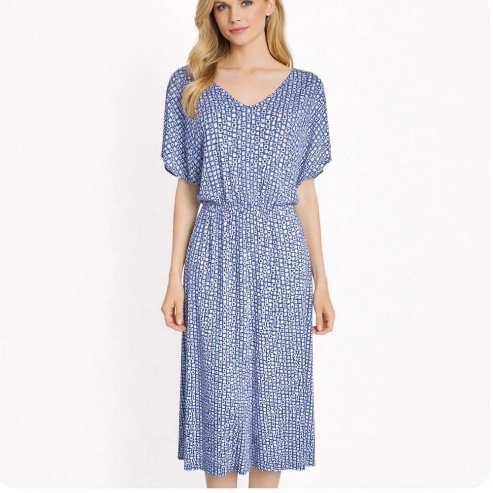Clara Sun Woo Women's Blue Print Short Sleeve Jumpsuit Sz Medium